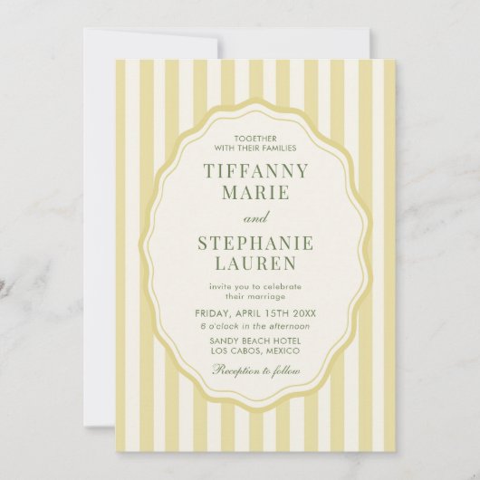 Invitation Citrus Yellow Elegant Modern Stripe Wedding (Devant)