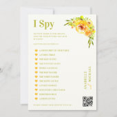 Invitation Citrus Yellow Floral Wedding I Spy Hunt Game Card (Devant)