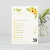 Invitation Citrus Yellow Floral Wedding I Spy Hunt Game Card (Debout devant)