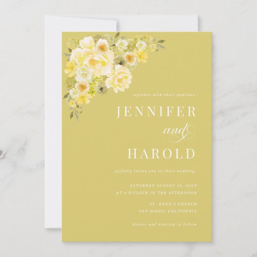 Invitation Citrus Yellow & Green Floral All in One Wedding (Devant)