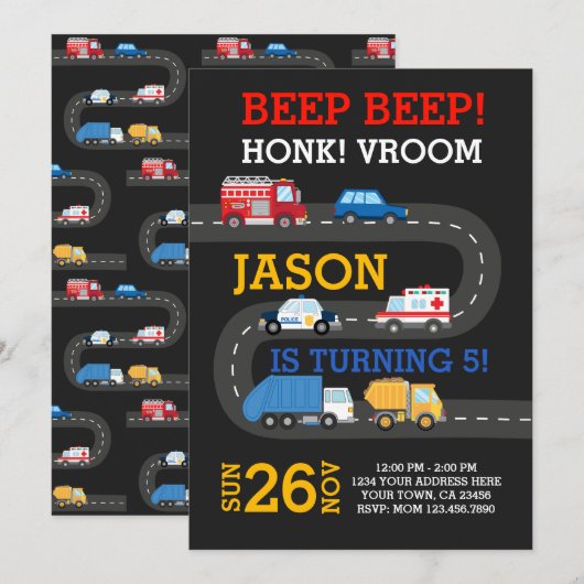 Invitation City Cars Invitation, personnalisable à 100% (Devant / Derrière)