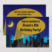 Invitation City Night Skyline Superhero Boys fête d'anniversa (Devant / Derrière)