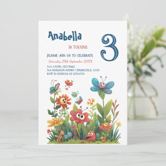 Invitation City Park I Cute Grass Créatures Anniversaire (Debout devant)
