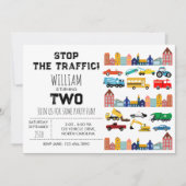 Invitation City Transportation Vehicles Truck Second Birthday (Devant)