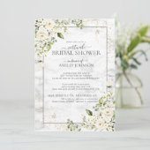 Invitation Clair Gris Blanc Floral Marbre Or Douche virtuelle (Debout devant)