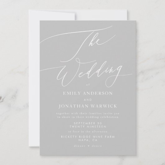 Invitation Clair gris classique calligraphie Le Mariage (Devant)