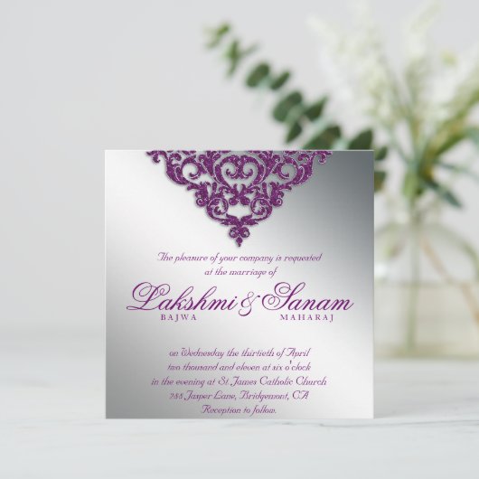 Invitation Clair mauve argenté de la Parties scintillant Mari (Debout devant)