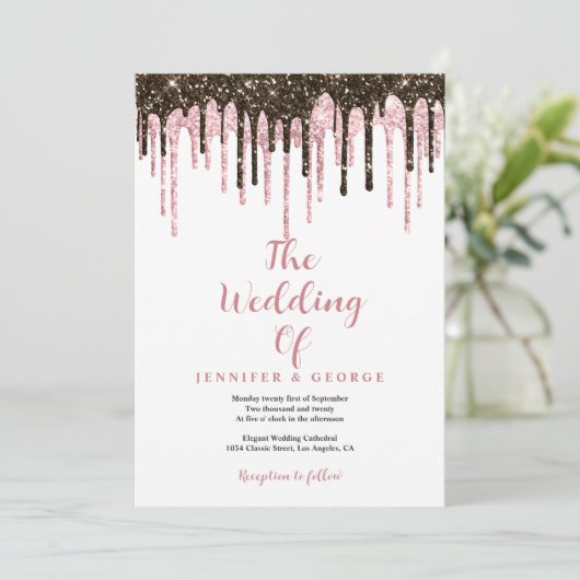 Invitation Clair noir blanc rose or parties scintillant goutt (Debout devant)