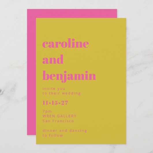 Invitation Clair rose jaune Simple Bold Mariage moderne (Devant / Derrière)