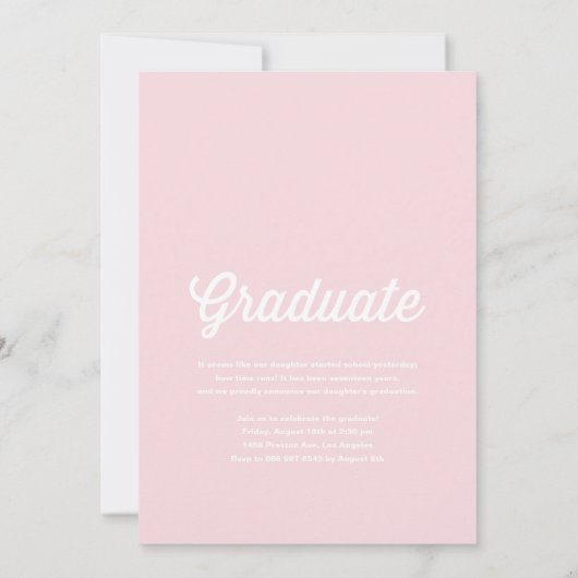 Invitation Clair rose rétro Script Trois diplômes photo (Dos)