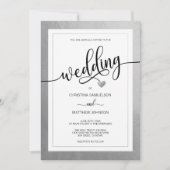 Invitation Clair Simple Noir & Coeur Blanc Mariage Argent (Devant)