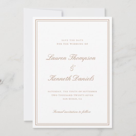 Invitation Clair Taupe Élégant Script Enregistrer La Date (Devant)