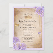 Invitation Clair violet et or Rose élégant Quinceanera (Devant)