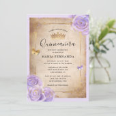 Invitation Clair violet et or Rose élégant Quinceanera (Debout devant)