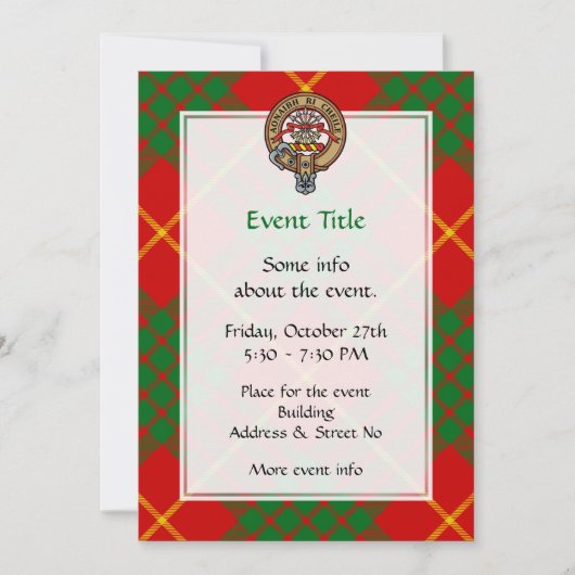 Invitation Clan Cameron Crest sur Tartan (Devant)
