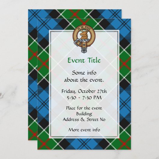 Invitation Clan Colquhoun Crest sur Tartan (Devant / Derrière)