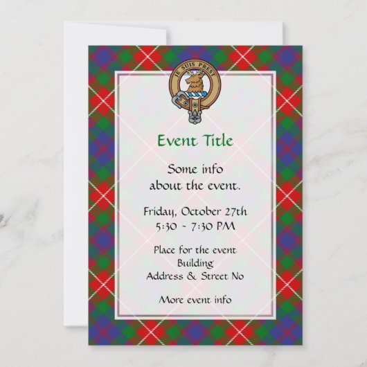 Invitation Clan Fraser de Lovat Crest sur Tartan (Devant)