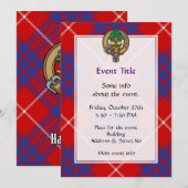 Invitation Clan Hamilton Crest sur Red Tartan (Devant / Derrière)