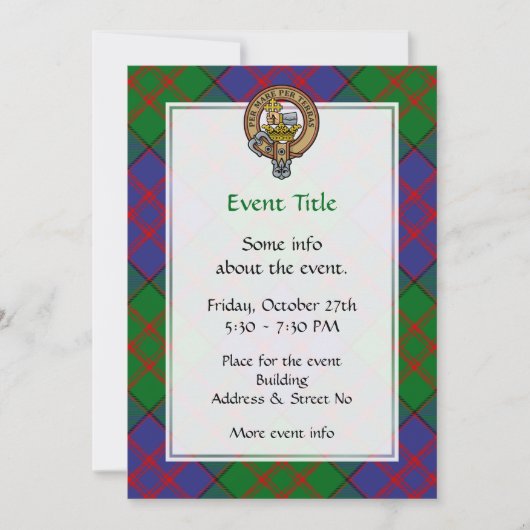 Invitation Clan MacDonald Crest sur Tartan (Devant)