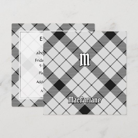 Invitation Clan MacFarlane Tartan noir et blanc (Devant / Derrière)