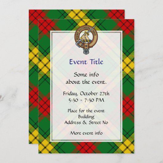 Invitation Clan MacMillan Crest sur Tartan (Devant / Derrière)