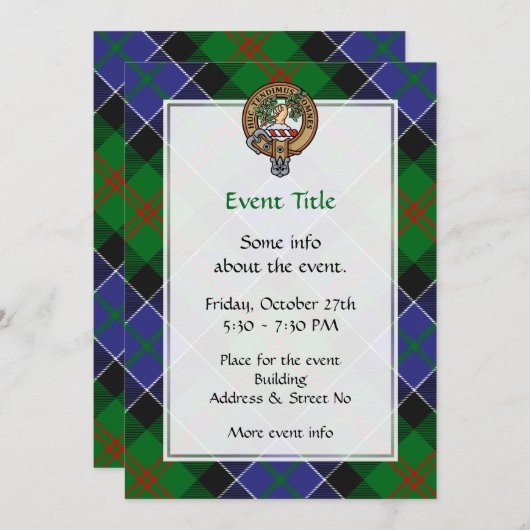 Invitation Clan Paterson Crest sur Tartan (Devant / Derrière)