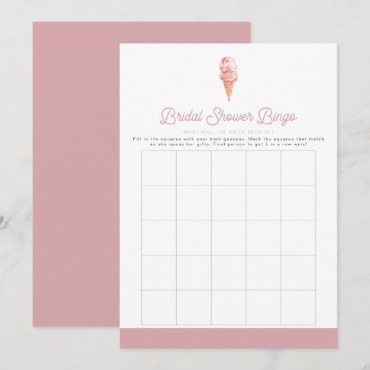 Invitation CLARA Retro Crème de glace Fête des mariées Bingo (Devant / Derrière)