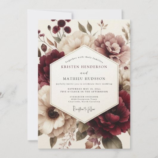 Invitation Claret Moody Bloom Wedding (Devant)