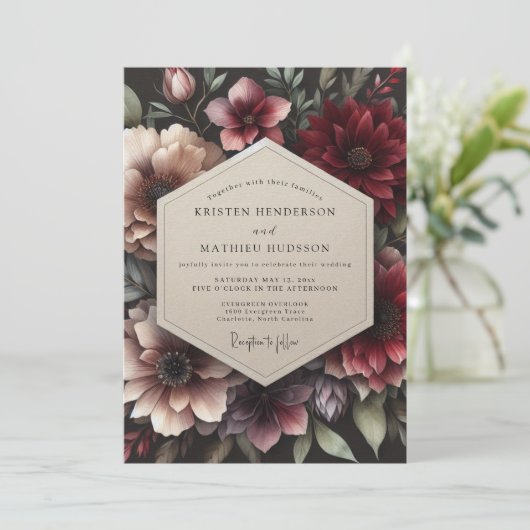 Invitation Claret Opulent Flora Wedding (Debout devant)