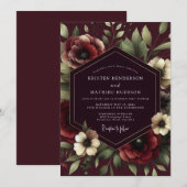 Invitation Claret Renaissance Bloom Mariage (Devant / Derrière)