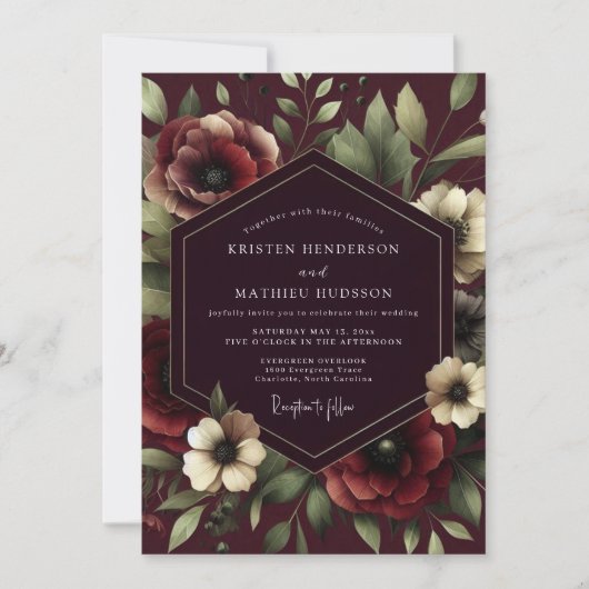 Invitation Claret Renaissance Bloom Wedding (Devant)