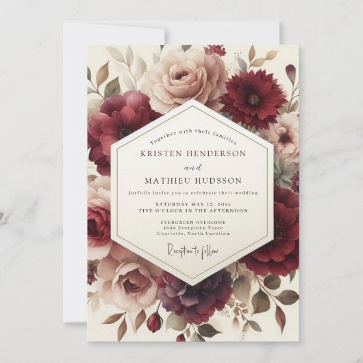 Invitation Claret Romantic Bloom Wedding (Devant)