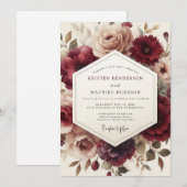 Invitation Claret Romantic Bloom Wedding (Devant / Derrière)