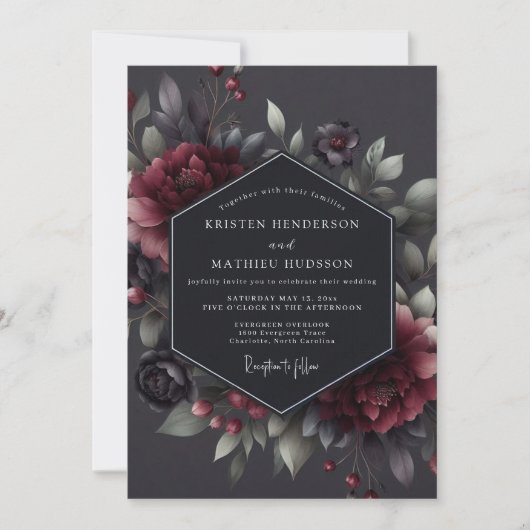 Invitation Claret Somber Flora Wedding (Devant)