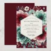 Invitation Claret Teal Moody Bloom Wedding (Devant / Derrière)