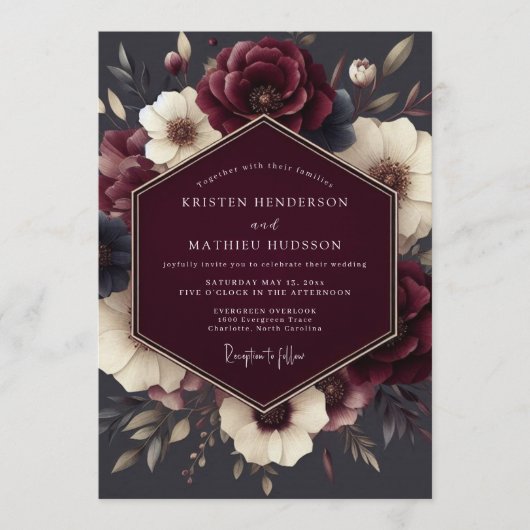 Invitation Claret Tenebrous Flora Wedding (Devant)