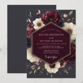 Invitation Claret Tenebrous Flora Wedding (Devant / Derrière)