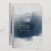 Invitation Clarité cristalline Silver Navy Mariage moderne (Devant / Derrière)