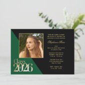 Invitation Class of 2026 Gold Grad Green with Photo (Debout devant)
