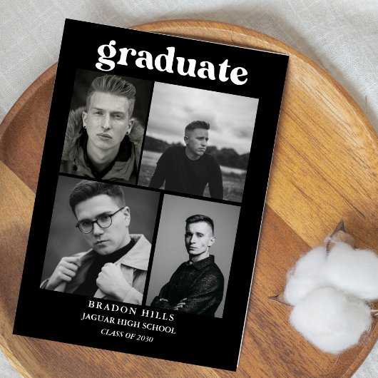 Invitation CLass of  2026 Grad Party  Graduation black white