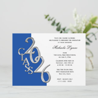 Invitation Class of 2026 Grad Silver with Color Option