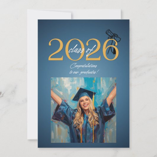 Invitation Class of 2026 Graduation Celebration Modern Blue & (Devant)