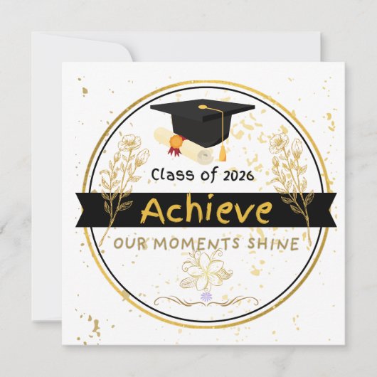 Invitation Class of 2026 Graduation Gold Floral Sticker (Devant)