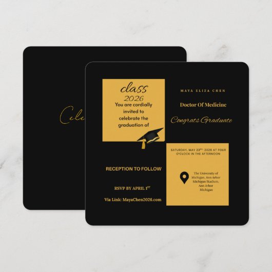 Invitation  Class of 2026 Medical School Invite | Elegant Sq (Devant / Derrière)