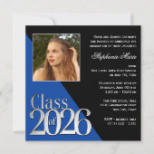 Invitation Class of 2026 Silver Grad Blue with Photo (Devant)