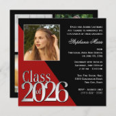 Invitation Class of 2026 Silver Grad Red with Photo (Devant / Derrière)