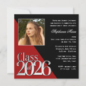 Invitation Class of 2026 Silver Grad Red with Photo (Devant)