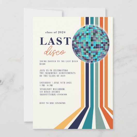 Invitation Classe 0f 2024 Dernier Dance Retro Graduation Part (Devant)