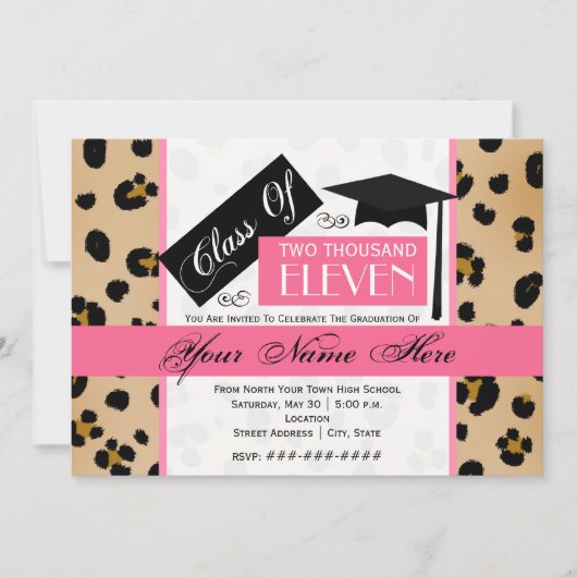 Invitation Classe 2011 Empreinte de léopard et Pink (Devant)