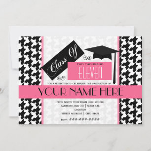 Invitation Classe 2011 Houndstooth & Pink Graduation